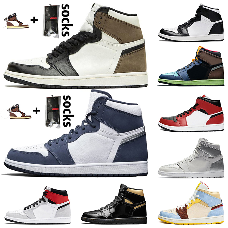 

New Retro Basketball Shoes Jumpman 1 1s Dark Mocha Midnight Navy Bio Hack Pine Green Obsidian women men basketball trainers sneakers