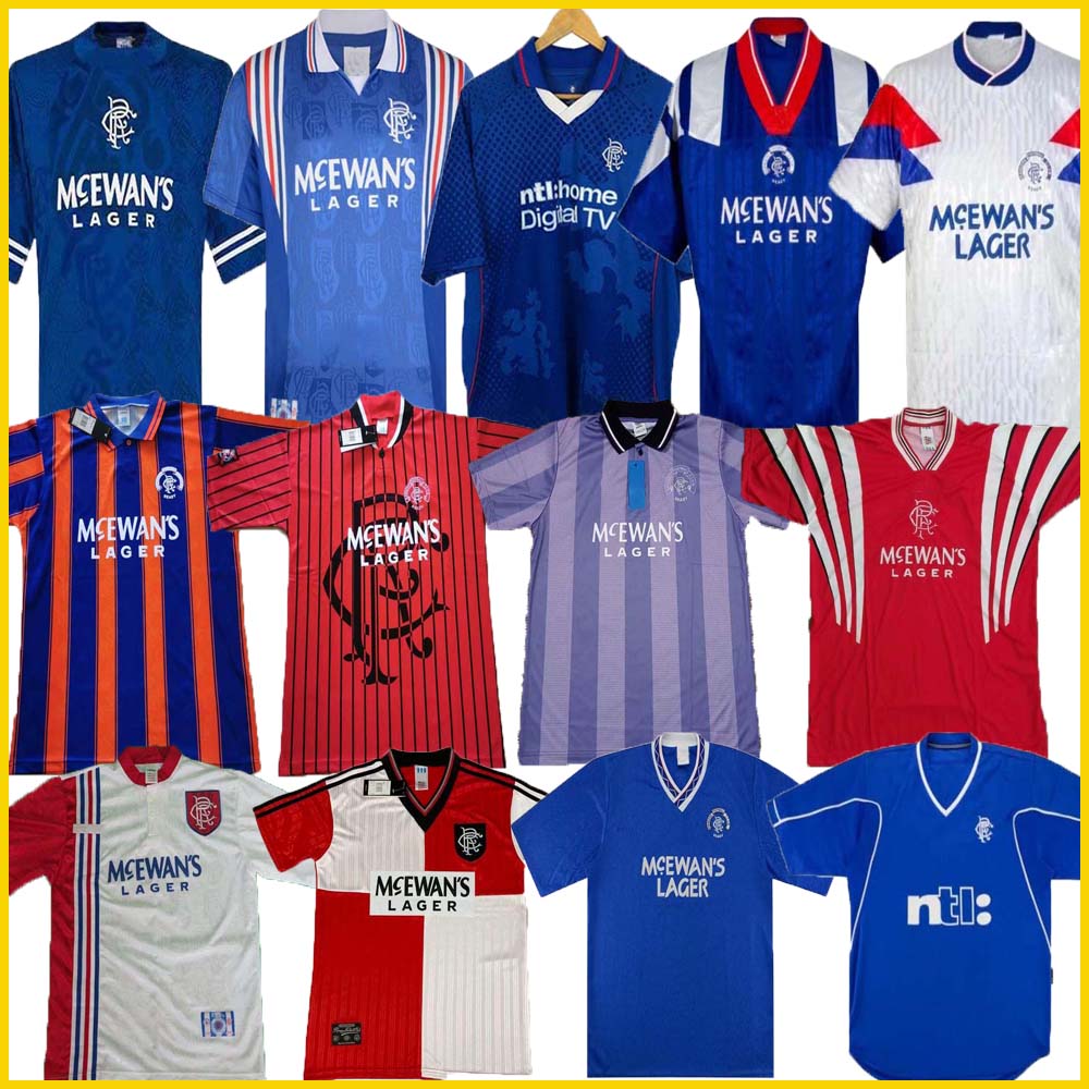 

87 90 92 94 96 97 99 01 Glasgow Rangers Retro soccer jerseys blue away white GASCOIGNE LAUDRUP Soccer Shirts MCCOIST football kits Uniforms, Black;yellow