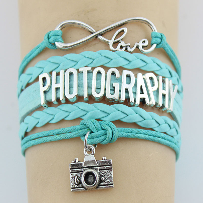 

Infinity Love Photography Camera Charms Bracelets & Bangles Leather Wrap Bracelet Gifts for Men Women Fashion Jewelry