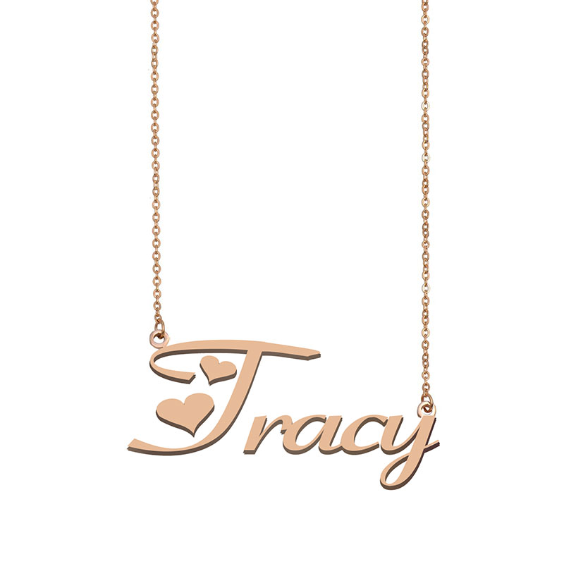 

Tracy Name Necklace Custom Nameplate Pendant for Women Girls Birthday Gift Kids Best Friends Jewelry 18k Gold Plated Stainless Steel, Silver