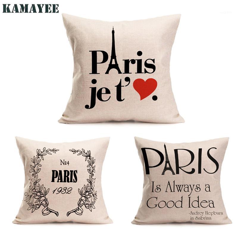 

Cushion Cover Pillow cases Paris Life Cotton Linen Cushions Cover Bedroom office Euro Pillow Wedding Home Decor1