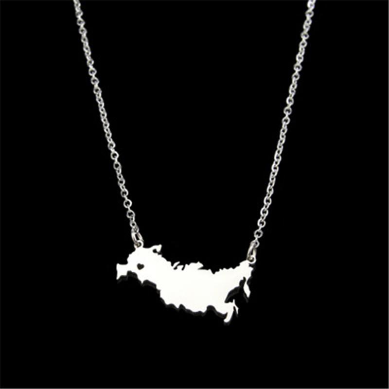 

Stainless Steel Russian Federation necklace Russia Map necklace for women geometric Heart pendant custom jewelery gift
