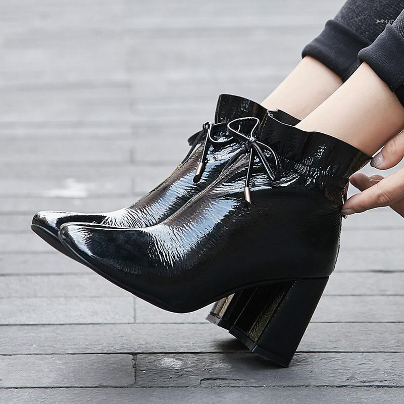 

Fashion Shoes 2020 Spring/Autumn Women Shoes Ankle Boots for Women Square Heel Square Toe Microfiber Material High Heel Boots1, Black