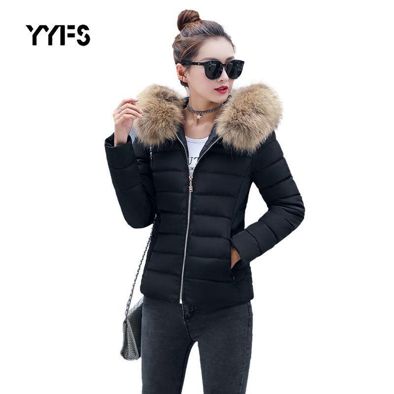 

2021 New Winter Coat Women Winter Short Jacket Parkas Lady warm detachable Fur Collar Slim fit Down Cotton Outwear Plus Size 6XL, Black