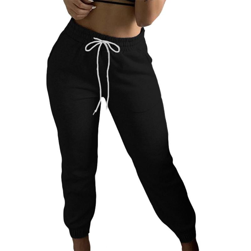 

Autumn New Pure Color Sweatpants Women Lace Up Elastic High Waist Casual Joggers Fitness Running Workout Long Trousers Female, Black