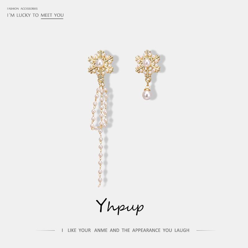 

Yhpup Trendy Korean Imitation Pearls Dangle Earrings Asymmetry Copper Flower Tassel Earrings for Brinde Female Party Jewelry New1