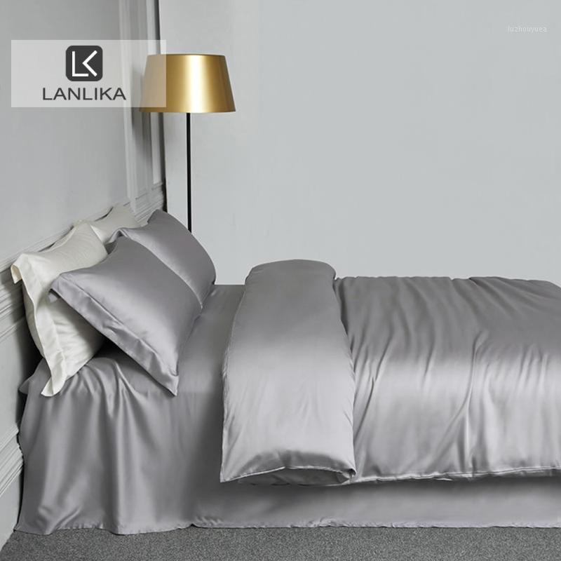 

Lanlika 100% Silk Gray Luxury Bedding Set Beauty Sleep Home Bed Sets  King Quilt Cover Bed Sheet Fitted Sheet Pillowcase1, 009