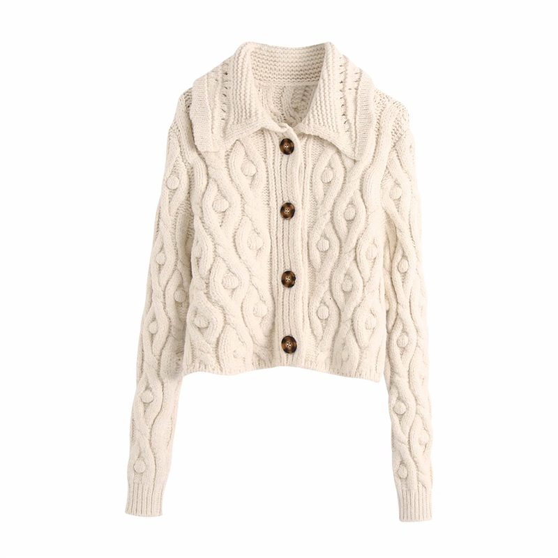 

2021 New Elegant Women Button Knitted Fashion Ladies Vintage Turn Down Collar Street Female Thick Jacket Casual Girls Coat 2227, Beige