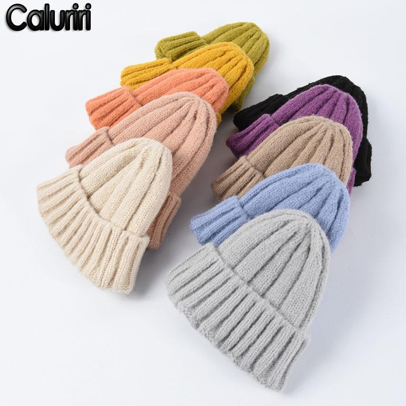 

New Winter Solid Color Wool Knit Beanie Women Fashion Casual Hat Warm Female Soft Thicken Hedging Cap Slouchy Bonnet Ski ZZ-3331