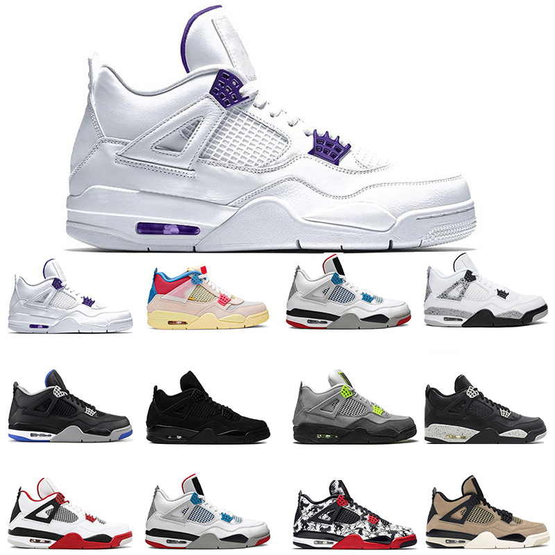 

New Men Basketball shoes 4s What the Pure Money White Cement Metallic Purple blue White Cactus Wins trainer sneakers 7-13