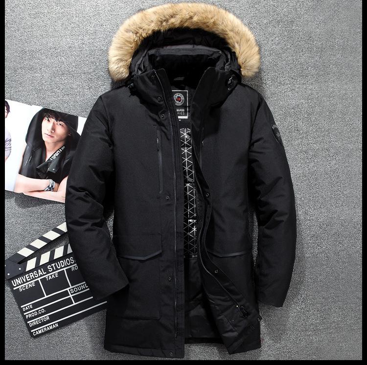 

Men' fashion outdoor winter coat tooling with thick warm fur collar long down jacket in the male factory wholesale, Black
