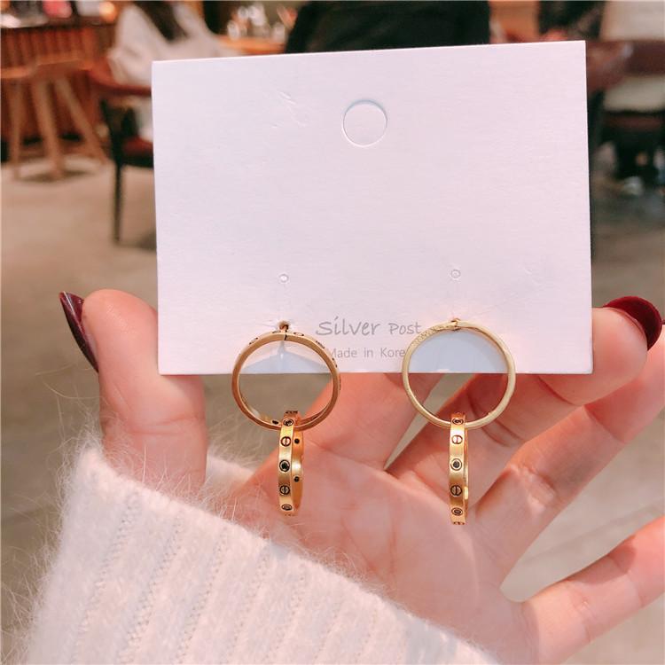 

Stud Korean Version Of The Retro Do Old Carved Double Ring Cross-earring Net Red Earring Earrings