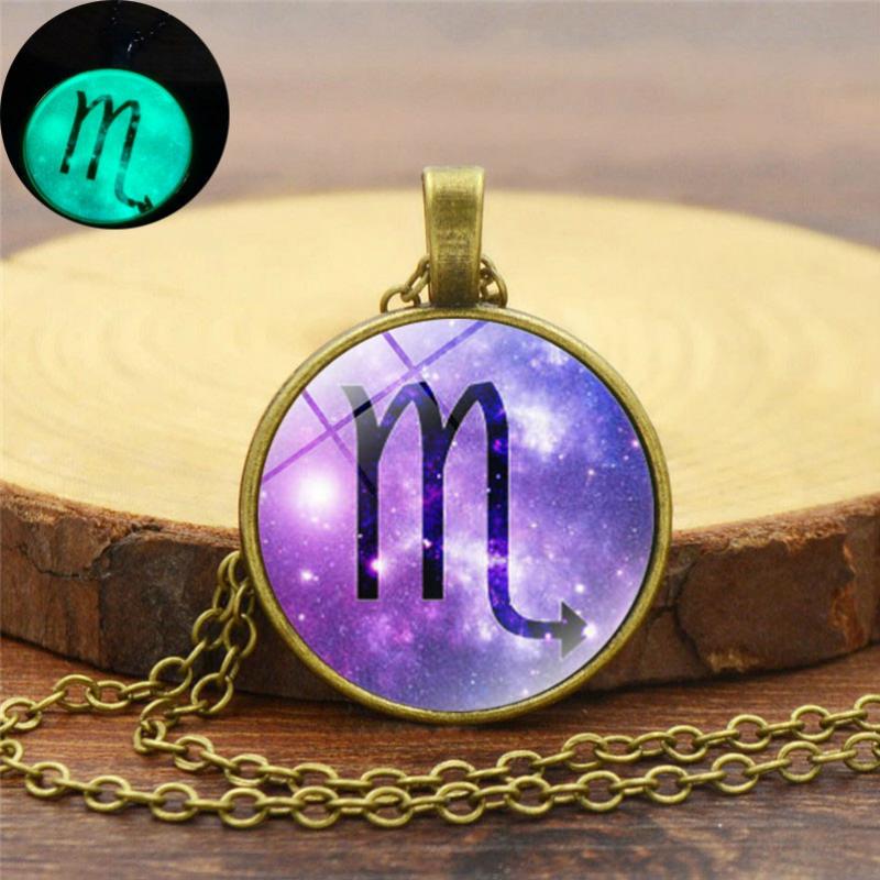 

Women Men 12 Constellations Luminous Glass Alloy Pendant Necklace Fashion Copper Chain Glow In The Dark Necklace Jewelry Gift