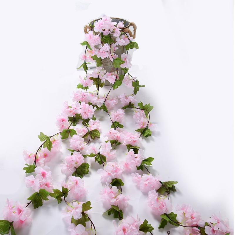 

Decorative Flowers & Wreaths 233cm Long Artificial Cherry Blossoms Flower Vines Party Supplies Garland Silk Fake Rattan Wedding Home Decor