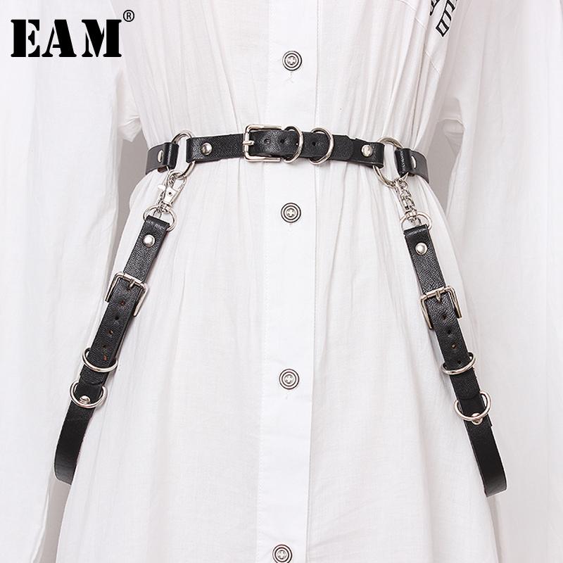 

EAM] 2020 New Spring Summer Pu Leather Black Buckle Split Joint Personality Long Belt Women Fashion Tide All-match JX463