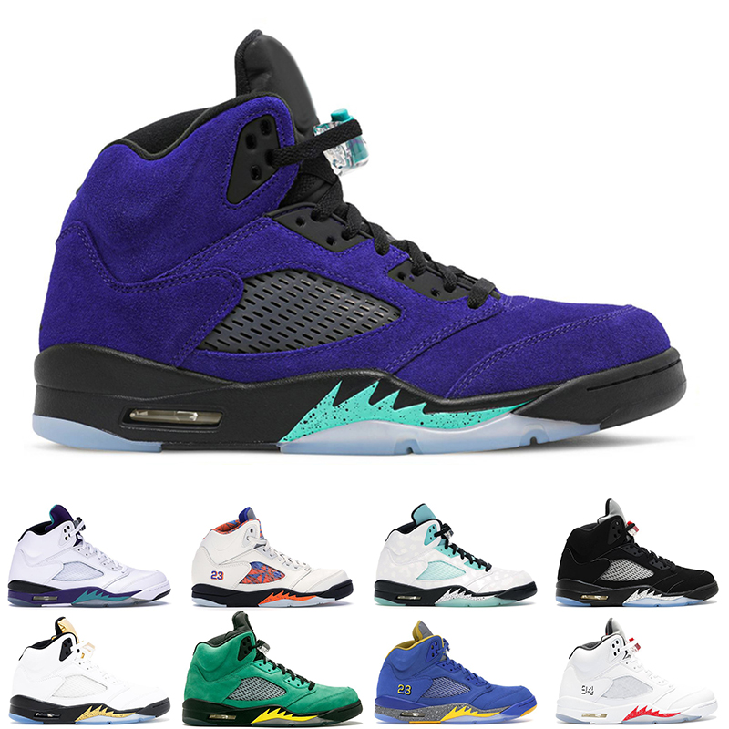 

5s mens basketball shoes jumpman 5 alternate grape blue suede white cement men trainer sports sneakers, # 12