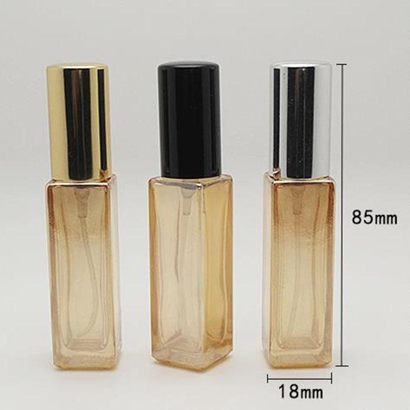 

10ml Clear Glass Spray Perfume Bottle Square Atomizer Cosmetic Refillable Bottles with gold silver black cap F111