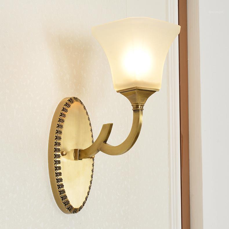 

American country full copper wall lamp bedside lamp contracted sitting room corridor wall 6641 stairs1