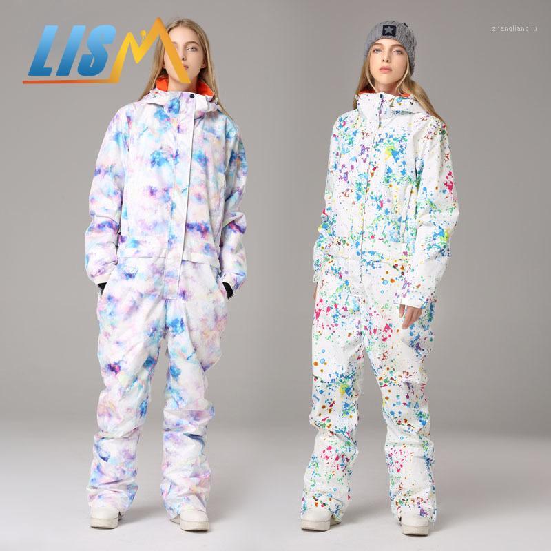 

LISM Women' Ski Suit Waterproof Windproof Jumpsuit Female Winter Outdoor Sports Hooded Snow Jacket Pants Snowboard suit1, Color1