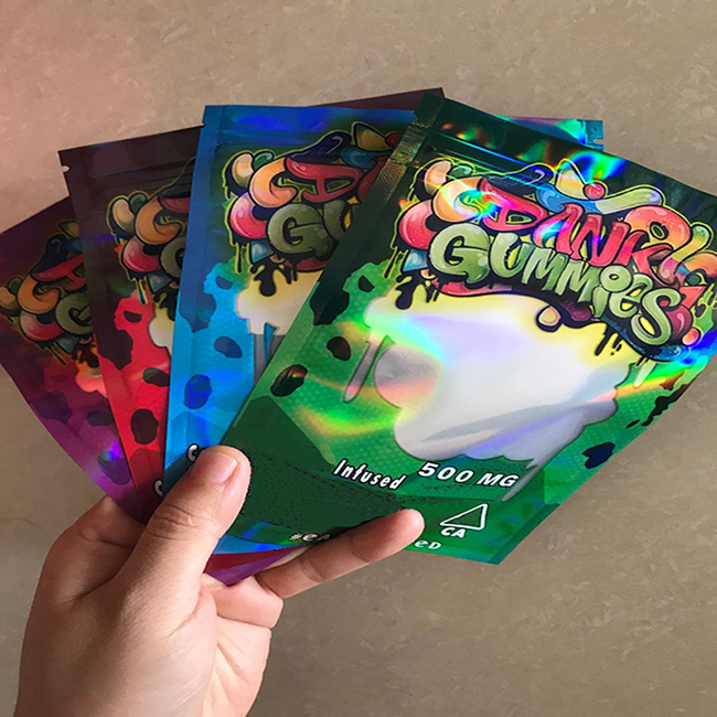 

Holographic 6 Types Dank Gummies Packaging Mylar Bag 500MG Edible Stand Pouch Dry Herb Packaging Zipper Bags Wholesale Price Custom Bags2021