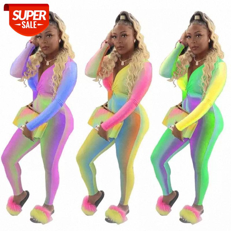 

Sexy Rainbow Print Deep V Neck Long Sleeve Night Party Club Skinny Jumpsuit Women 2020 Autumn Outfit Streetwear Rompers Overalls #Xf79, Black;white