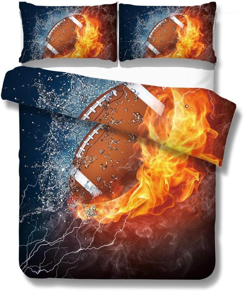 

Rugby with Fire Duvet Cover Sets Fantastic Fire and Splashing Water American Football Design Kids Boys Bedroom Decor Pillow Sham1