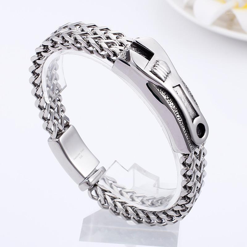 

Religious Men's 316L Stainless Steel Biker spanner ID Double figaro Chain Bracelet jewelry 12mm 8.66'' Large1