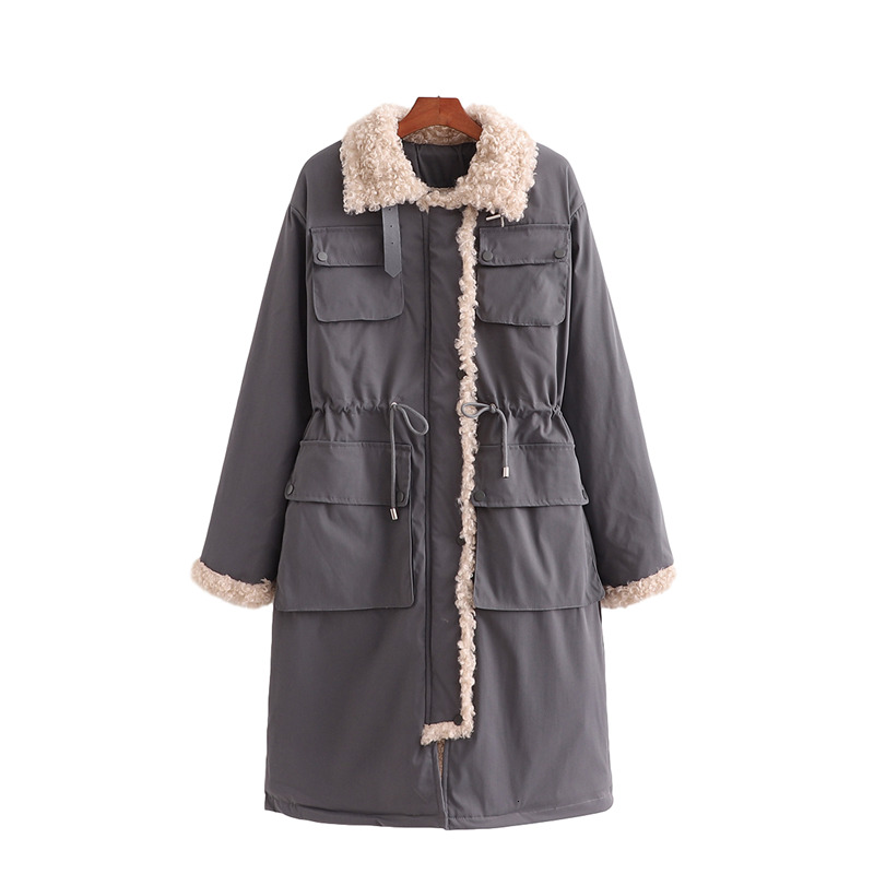 

2021 New Safari Style Women Turn Down Collar Parker Winter Fashion Ladies Overcoat Causal Female Chic Pocket Thick Coats P9f2, Gray