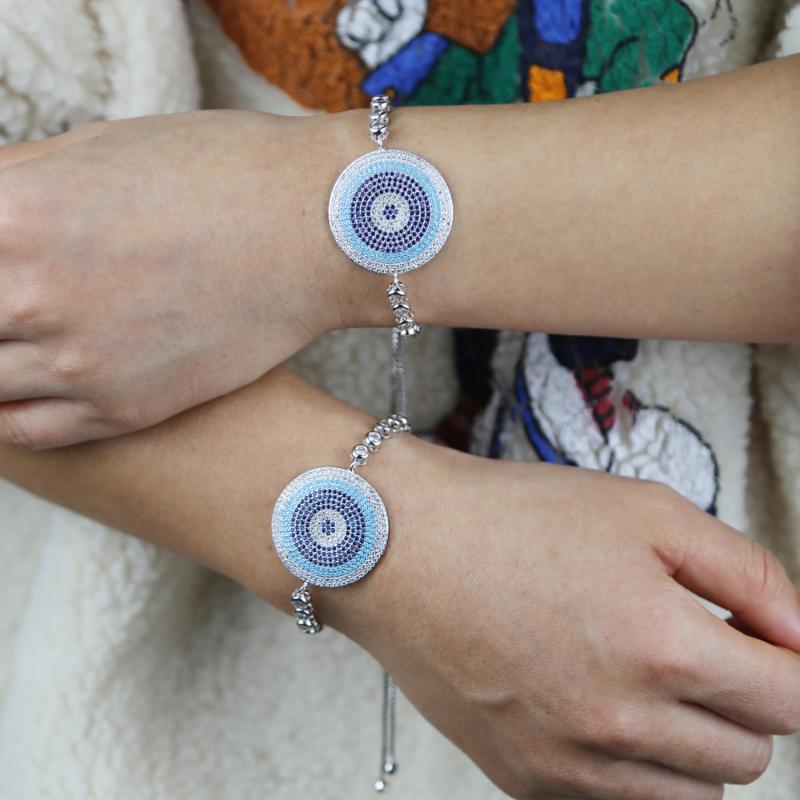 

Charm Bracelets Colorful CZ Stones Big Evil Eye Bracelet Adjustable Tennis Chain Men Women's Pulsera Turkey Mirco Pave Jewelry
