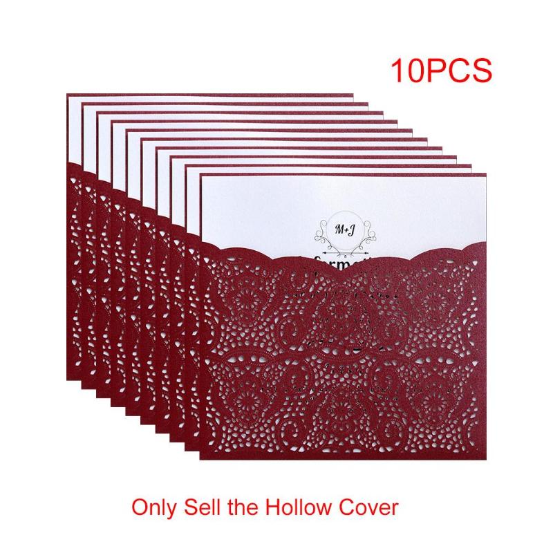 

10pcs/lot Lace Pocket Wedding Invitations Cards Square Laser Cut Flower Greeting Card Invitations Card Event Party Supplies