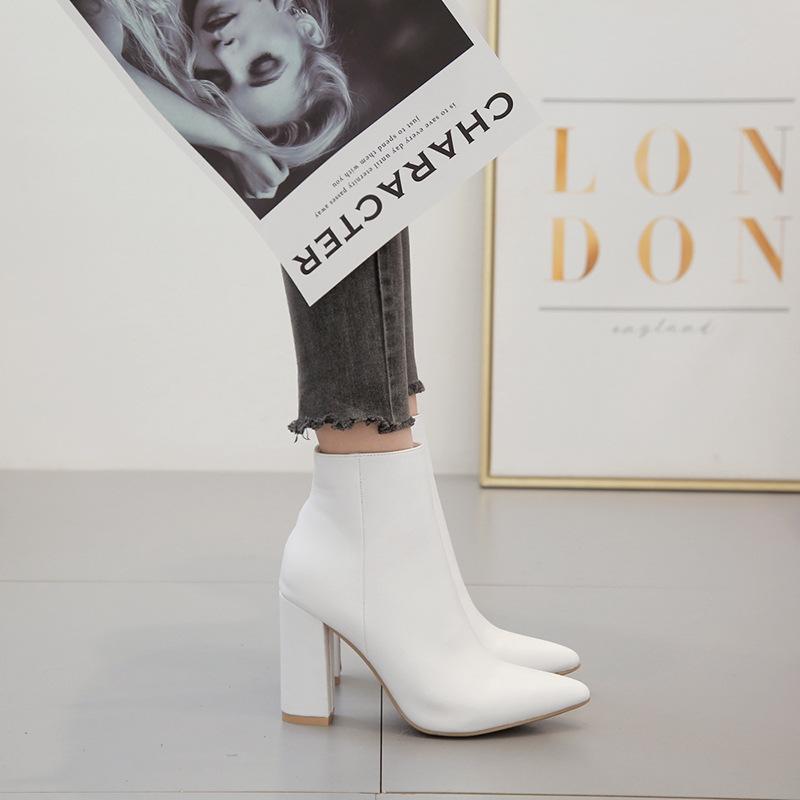

Super high heel thick heel short boots women's Korean version 2020 autumn winter boots white single high