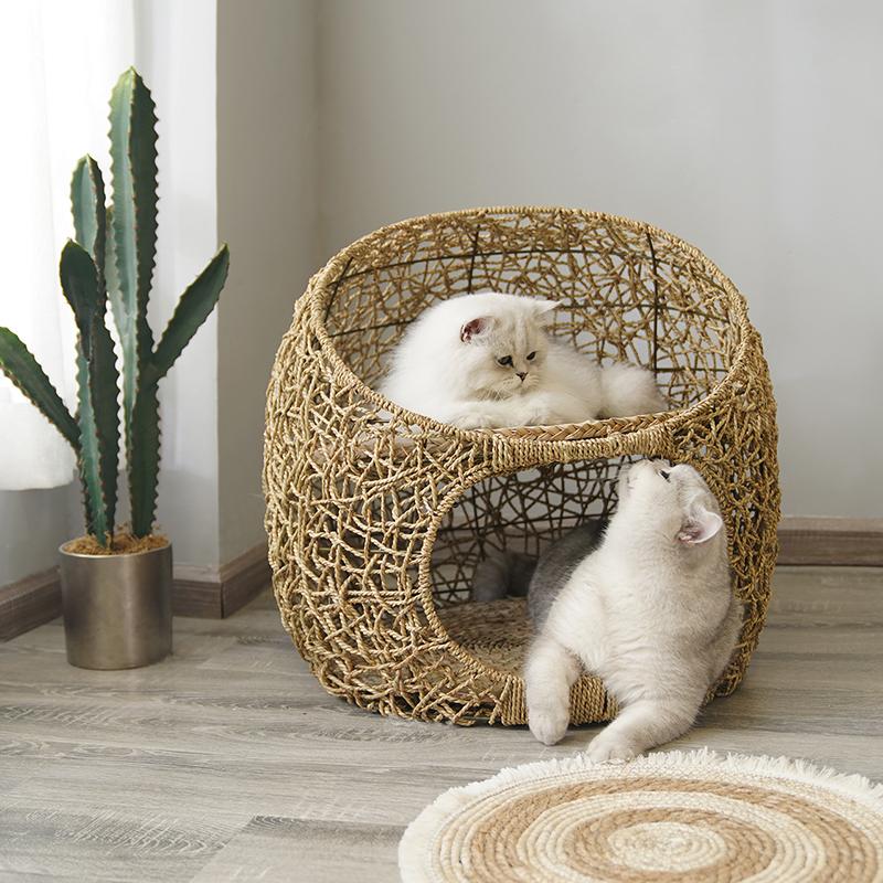 

Nordic Style Rattan Cat Litter Four Seasons Universal Cat Litter House Villa House Hanging Basket Indoor Double Supplies