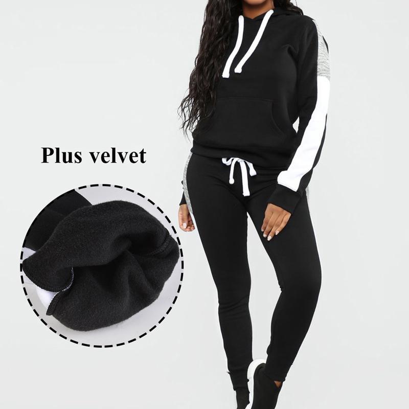 

2020 NEW Women Winter Sport Suit Hoodies Tracksuit Sweat Pants Jogger Suits Long Sleeve Long Pants Set Sportswear Female1, Black