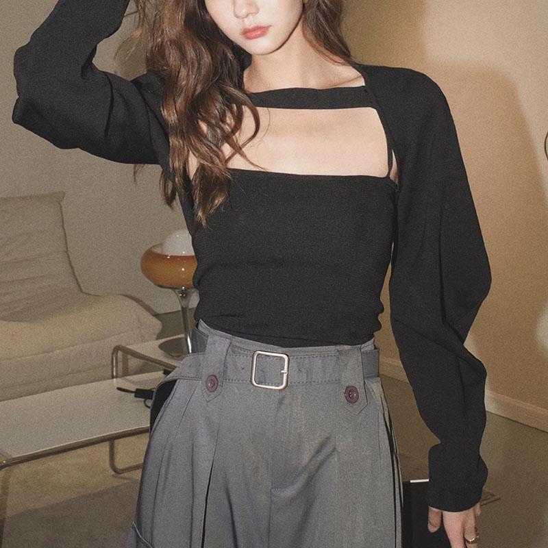 

High Quality Fashion Sexy Knitted Top Long Sleeve Slim for Women Spring Sweater Black White Pullovers Girl Club Night Shirt Suit