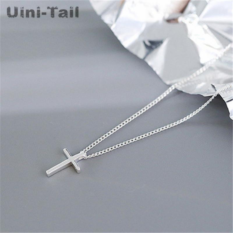

Uini-Tail hot new 925 sterling silver cross simple pendant necklace Japan and South Korea fashion trend wild student jewelry