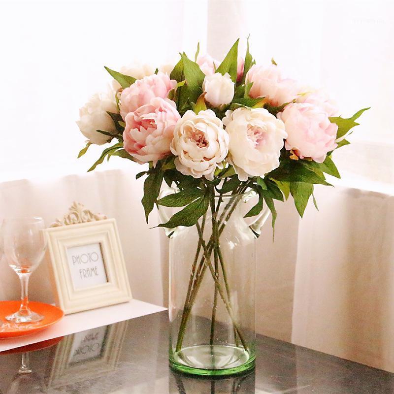 

High Quality Artificial Flowers 3 Heads Peony Silk Flowers Home Decoration Fake Fabric Flower Wedding Free Shipping1, Rose red
