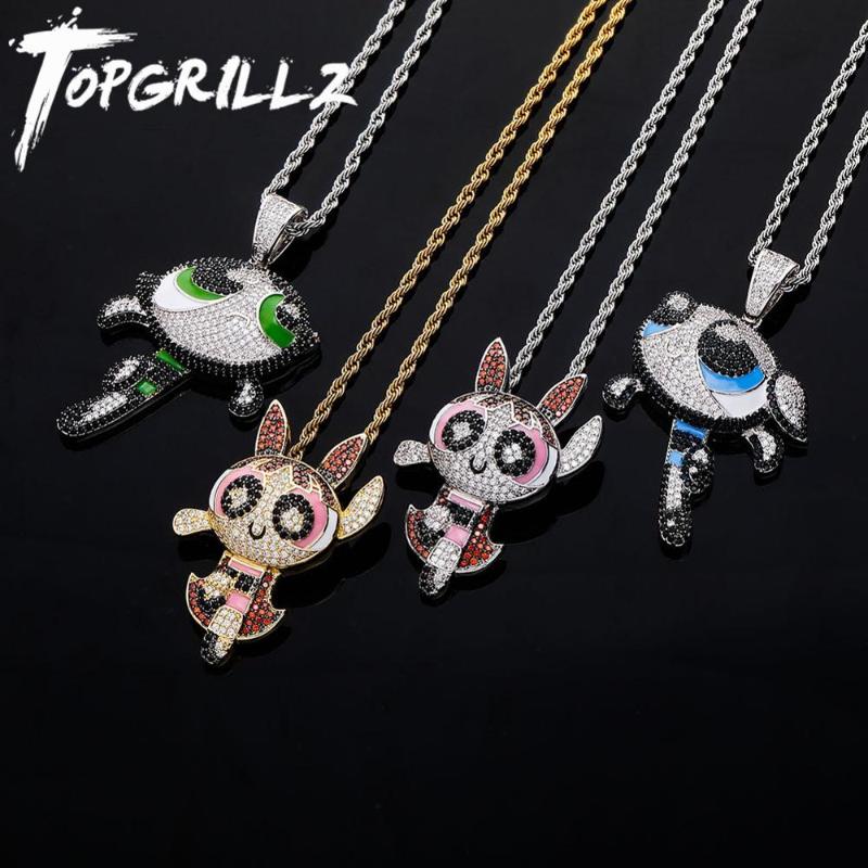 

TOPGRILLZ New Cartoon Pendant&Necklace With Tennis Chain Iced Out Cubic Zircon Hip Hop Fashion Jewelry Gift For Men Women