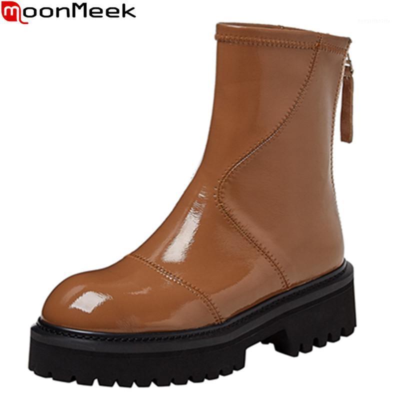

MoonMeek 2021 New arrival ankle boots high quality autumn winter women boots square heels round toe platform shoes woman1, Black