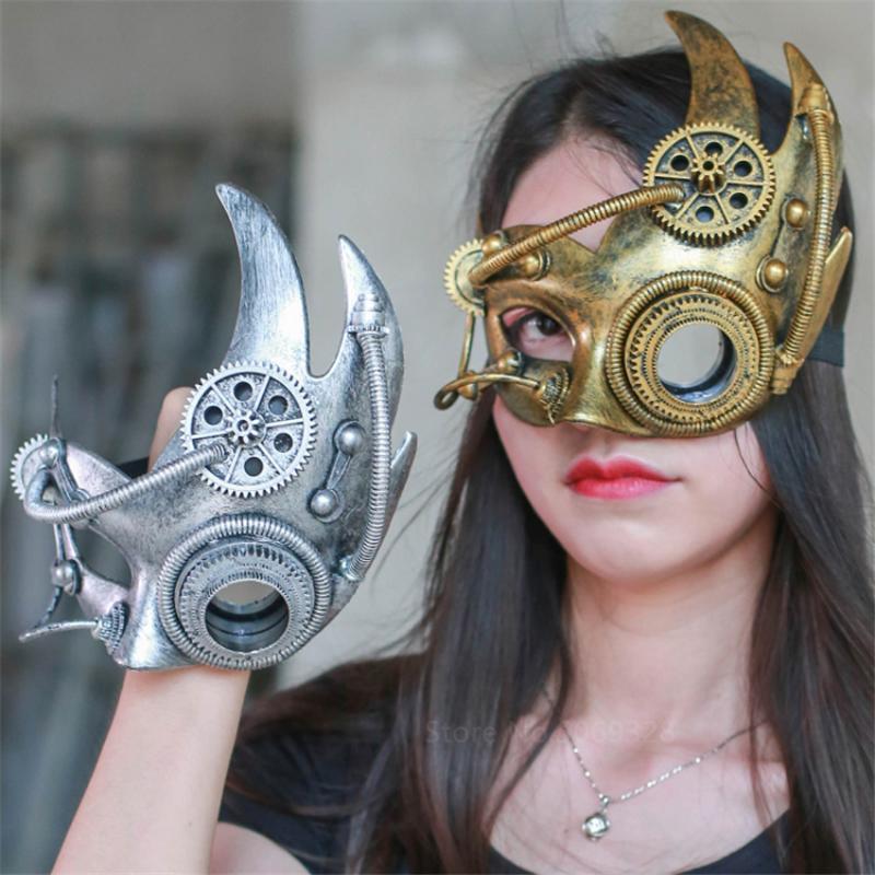 

Halloween Punk Breathable Mask Half Face Gothic Knight Medieval Personality Antique Mechanical Gear Accessory Mask Props