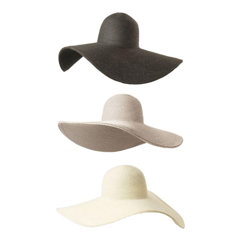 

Women Elegant Floppy Sun Visor Hat Vintage Big Wide Brim Solid Color Beach Cap 2XPD, Beige