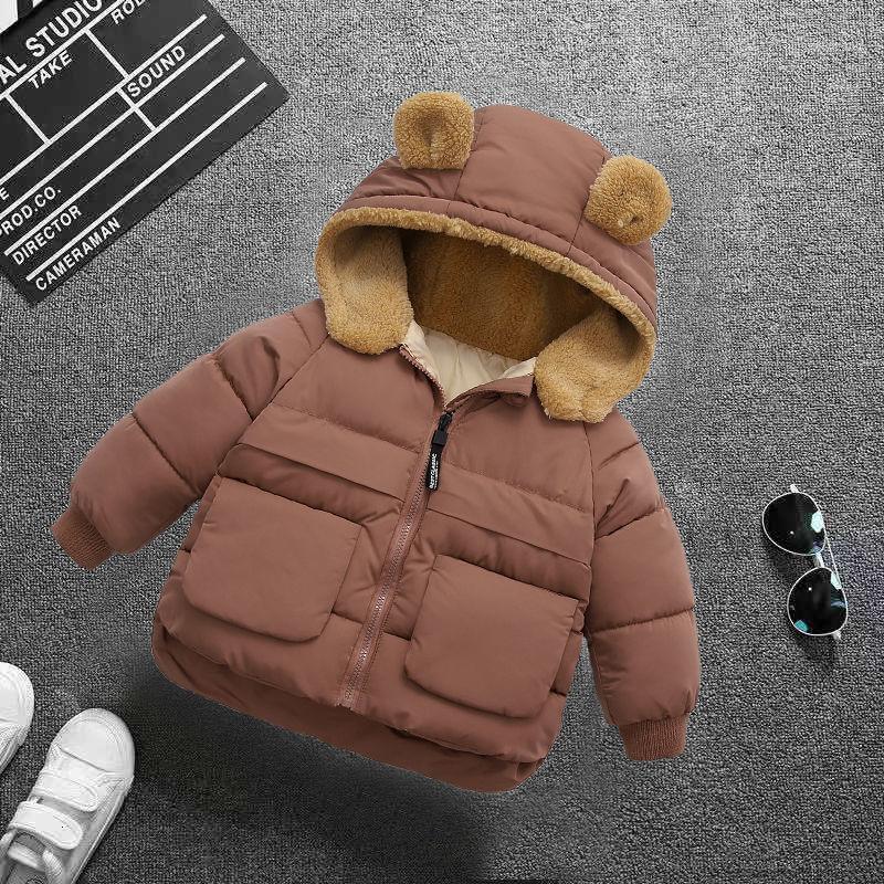 

Girls Warm Outerwear 2020 Winter New Boys Fashion Cotton Thick Velvet Down Coats For Kids Children Casual Hooded Jackets 2-6Y New1, Grey