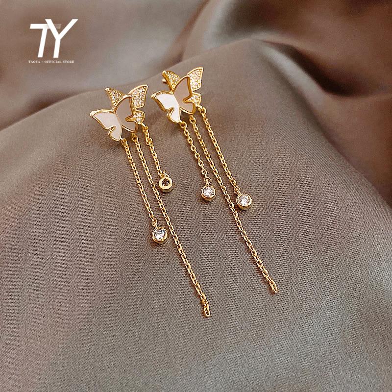 

2020 new double layer butterfly shaped Tassel Drop Earrings Fashion temperament long earrings sexy women's party