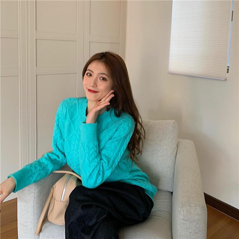 

Options Free Size Women's Sweaters Autumn Long Sleeve Loose twist thickening Thin Stretch Matte Knitted Pullover Sweater Tops, Sky blue