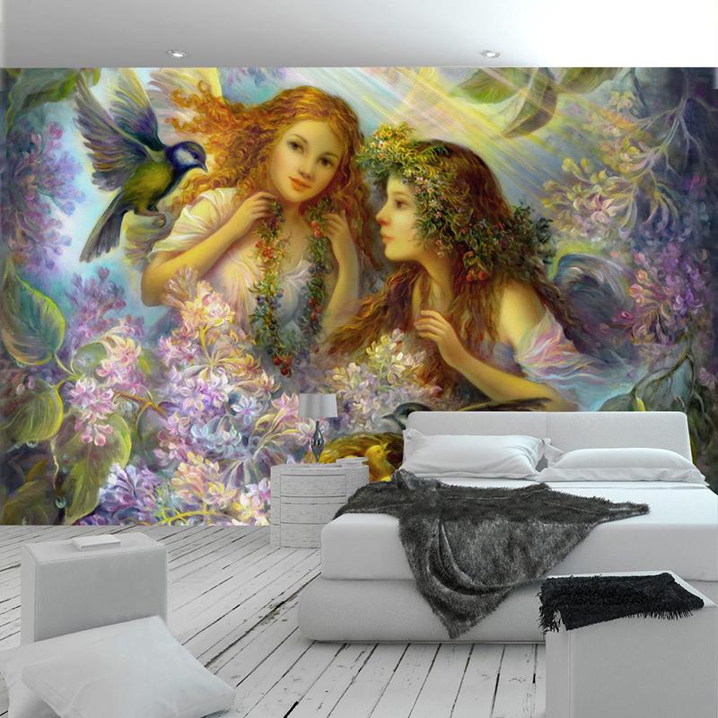 

European Style Fantasy Angel Oil Painting beautiful Mural Wallpaper Living Room TV Sofa Background For Walls 3D Self Adhesive, Silk cloth