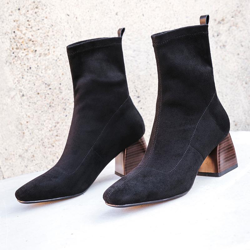 

Sexy Fashion Sock Boots Knitting Stretch Chunky High Heels For Women Shoes Spring Autumn Ankle Booties Female Slip On Pumps, As picture
