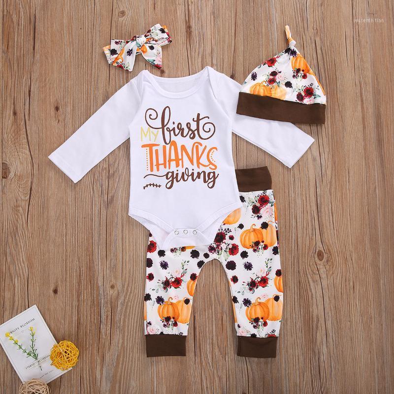

Baby Halloween Clothes Suit Long Sleeve Letter Romper+Pumpkin Print Trousers+Headband Hat 4Pcs Sets Infant Autumn Cotton Outfits1, As pic