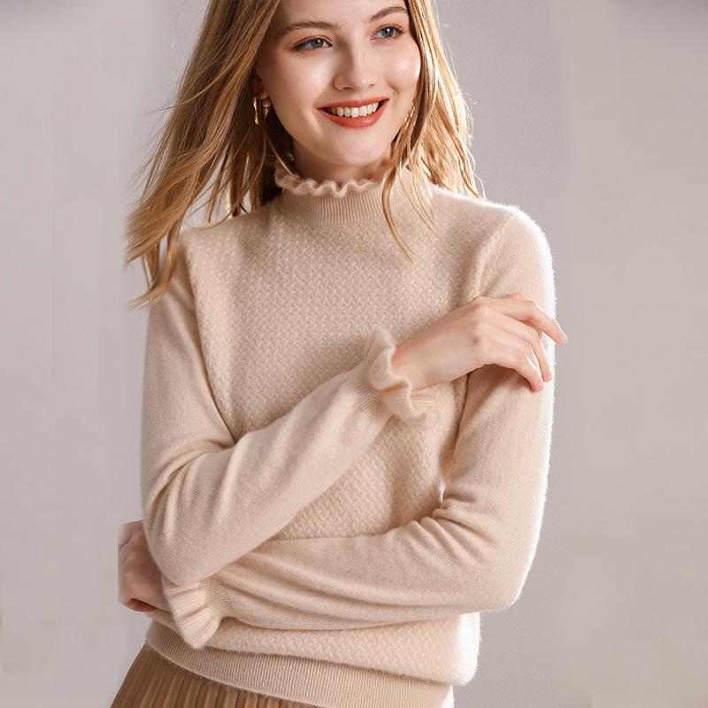 

2021 autumn and winter new fashion cashmere blouse women' warm bottoming shirt 100% pure cashmere, Black