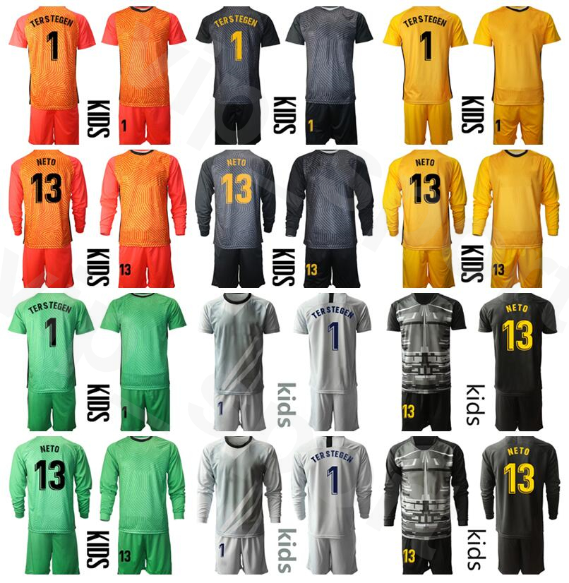 

Kids Goalkeeper Youth 13 Norberto Neto Jersey 1 Marc Andre TER STEGEN Goalie 1 Victor Valdes Antoni Children Set Football Shirt Kits BSLN, Kids black