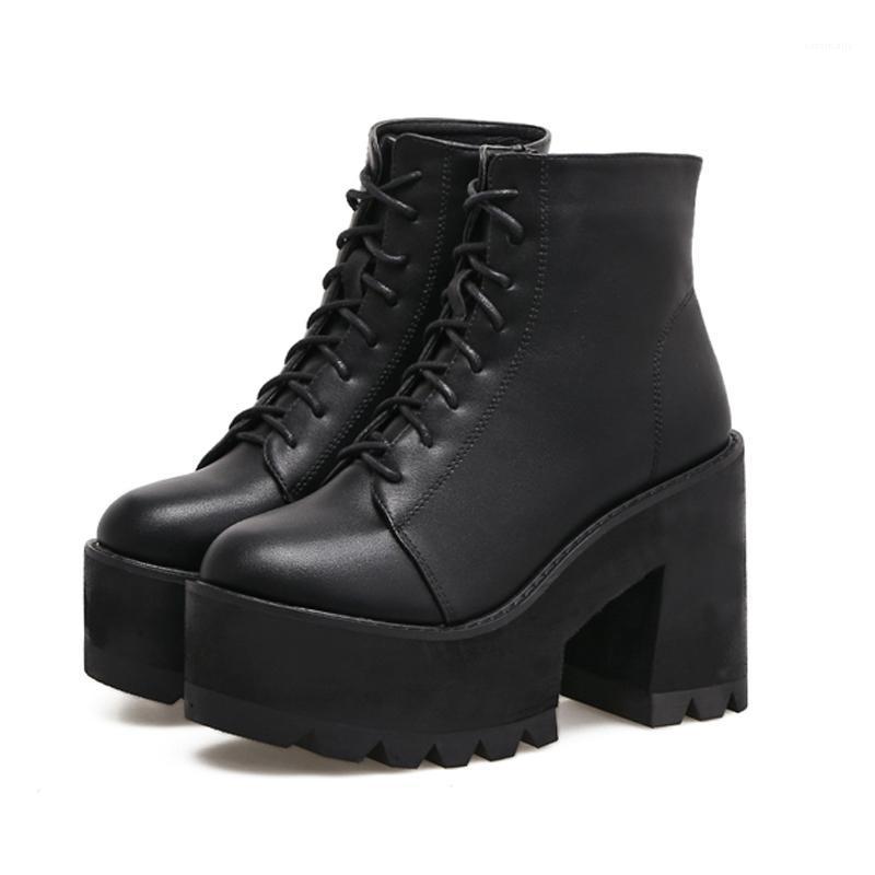 

gothic shoes Fashion Thick Heel Ankle Boots Women High Heels Spring Winter Woman Shoes black high boots platform YMA62-11