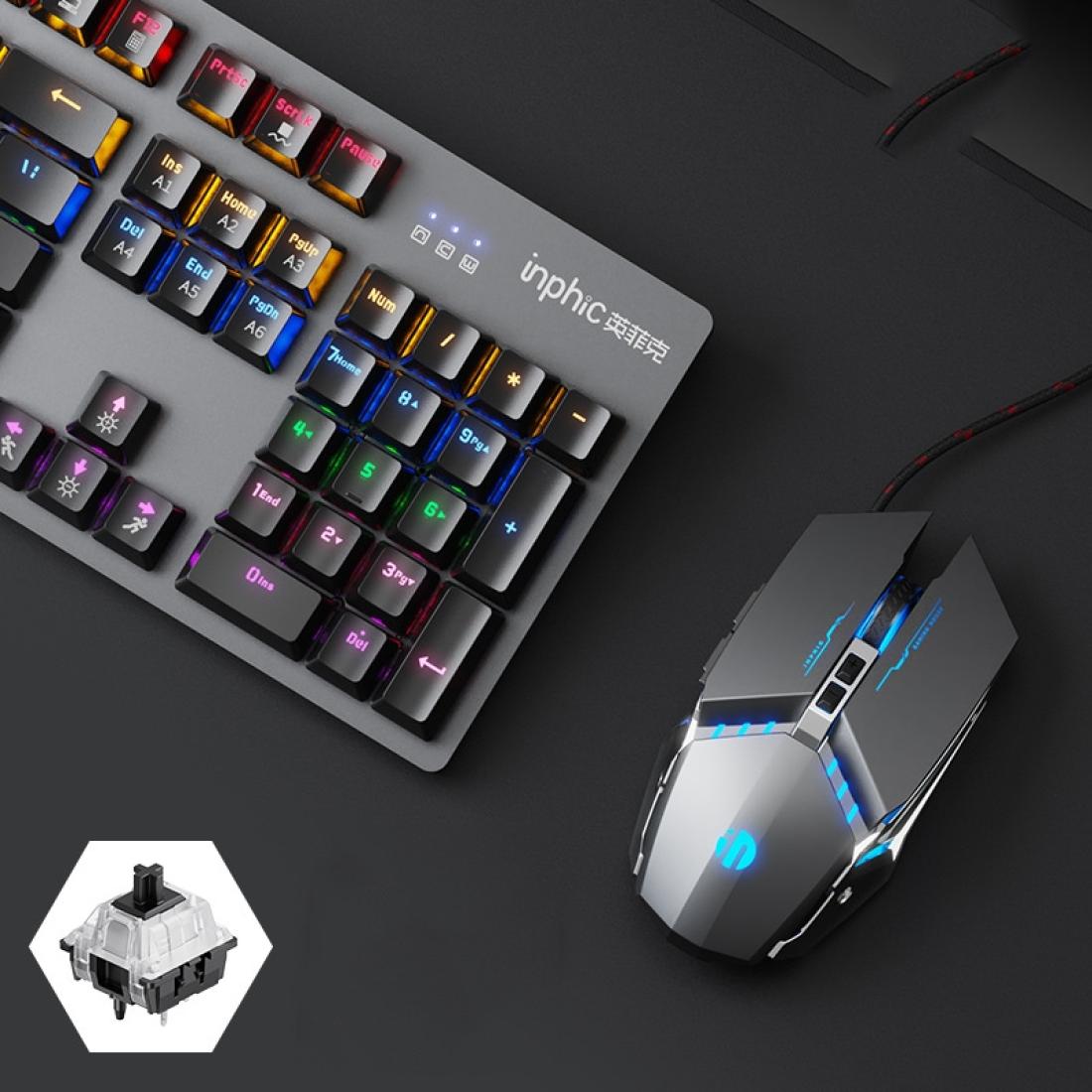 

Inphic V910 Mechanical Metal Wired Keyboard Full-key Non-rush Gaming Keyboard Cable Length 15m Colour Iron Gray Black Axis Mouse